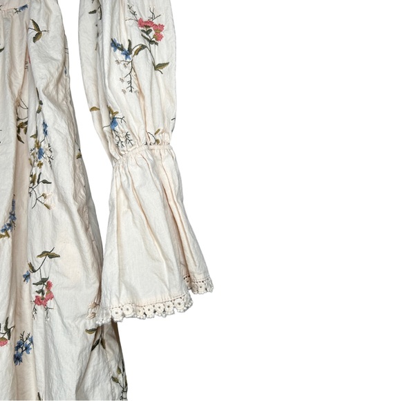 By Anthropologie Long Sleeve Embroidered Mini Fairy Floral Dress Cream Size XS - Picture 15 of 16